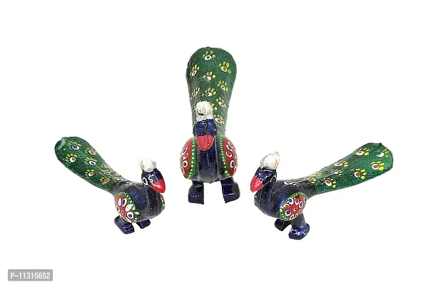 DreamKraft Handcrafted Set of 3 Showpiece Peacock for Decoration and Gift Purpose (20X10CM,15X 8CM,14X8 cm)-thumb3
