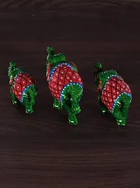 DreamKraft Paper Mache Elephant Showpiece (Set of 3, Green)-thumb3