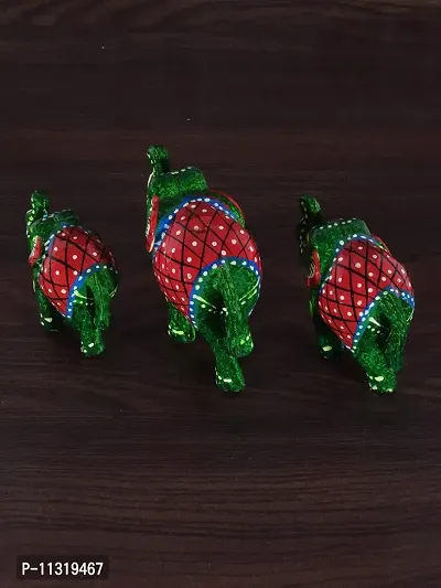 DreamKraft Paper Mache Elephant Showpiece (Set of 3, Green)-thumb4