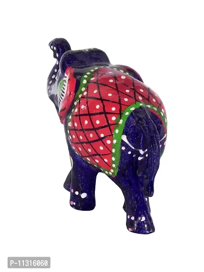 Monk wish Handcrafted Paper Mache Elephant Showpiece (Set of 3,Blue)-thumb5