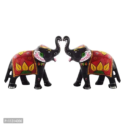 Monk wish Paper Mache Elephant Showpiece (Set of 2,Red)-thumb0