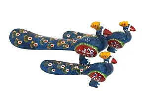 DreamKraft Paper Mache Handcrafted Peacock Showpiece (Blue, 20X10 cm, 15X 8 cm, 14X8 cm) - Set of 3.-thumb2