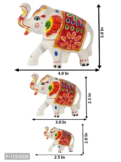 DreamKraft Paper Mache Elephant Idol & Showpiece (Set of 3, White)-thumb5