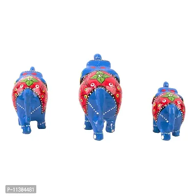 DreamKraft Handcrafted Showpiece Elephant (Set of 3,Blue)-thumb2