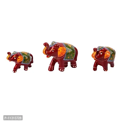 DreamKraft Paper Mache Elephant Showpiece, Standard, Red, 3 Piece-thumb5