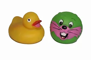 The Sweet Musical Sound Soft Toddler Boll To Duck Toys Squeezy Basket Toy Set Non-Toxic Bath Toys ( Multicolor 10cm )-thumb3