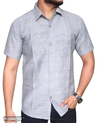 Stylish Grey Cotton Solid Shirt For Men-thumb0