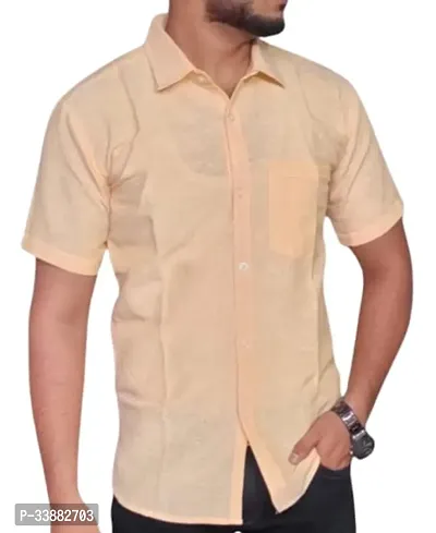 Stylish Cream Cotton Solid Shirt For Men-thumb0