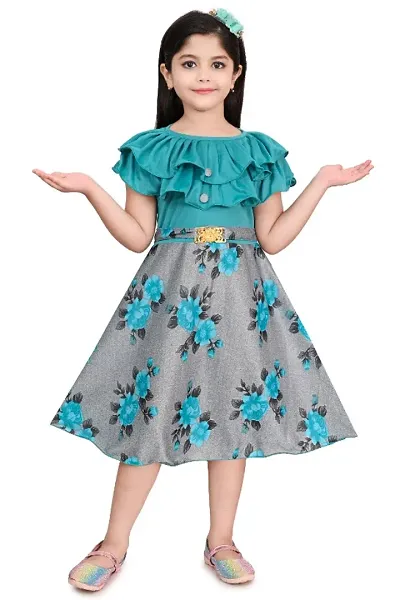 Adorable Blend Knee Length Party Wear Dress For Girls