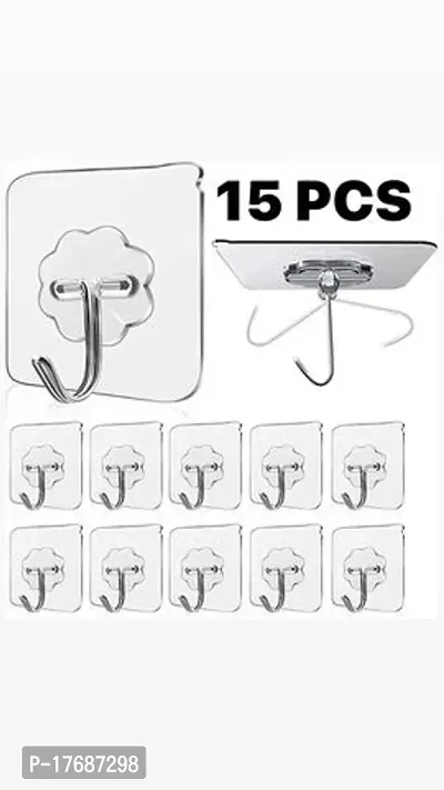 Metal Self Adhesive Heavy Duty Waterproof Transparent Sticky Wall Hooks for Hanging 10KG (Max), for Wall, Wall Hangers for Hanging Kitchen Bathroom Bedroom Accessories Set Of 15 Piece