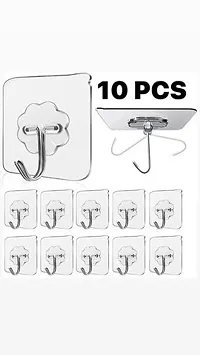 10Pcs Self Adhesive Wall Hooks,Heavy Duty Sticky Hooks for Hanging 10KG (Max),Waterproof Transparent Adhesive Hooks for Wall, Wall Hangers for Hanging Kitchen Bathroom Bedroom (Pack of 10)-thumb3