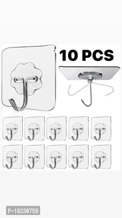 10Pcs Self Adhesive Wall Hooks,Heavy Duty Sticky Hooks for Hanging 10KG (Max),Waterproof Transparent Adhesive Hooks for Wall, Wall Hangers for Hanging Kitchen Bathroom Bedroom (Pack of 10)-thumb4