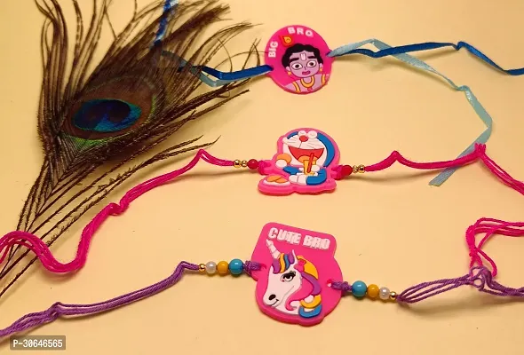 Krishna Unicorn And Dora Cartoon Rakhi For Kids Pack Of 3-thumb0