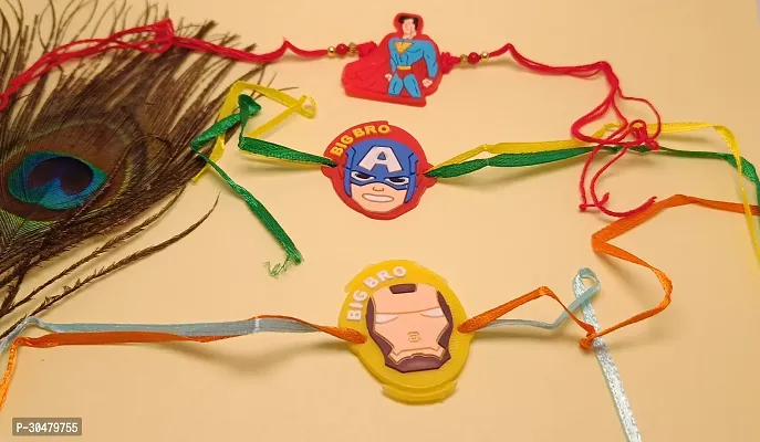 Superman Captain America Iron cartoon rakhi for Kids-thumb0