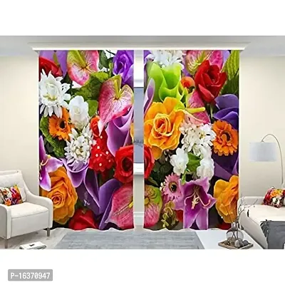 TFV 3D Flowers Digital Printed Polyester Fabric Curtains for Bed Room, Living Room Kids Room Color Multi Window/Door/Long Door (D.N.204) (1, 4 x 7 Feet (Size: 48 x 84 Inch) Door)