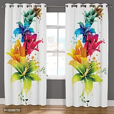 V4M 3D Flowers Digital Printed Polyester Fabric Curtains for Bed Room, Living Room Kids Room Color Multi Window/Door/Long Door (D.N.33)