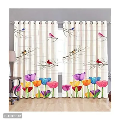 TFV 3D Birds Digital Printed Polyester Fabric Curtains for Bed Room, Living Room Kids Room Color White Window/Door/Long Door (D.N.440) (4 x 7 Feet (Size: 48 x 84 Inch) Door, 1)-thumb0