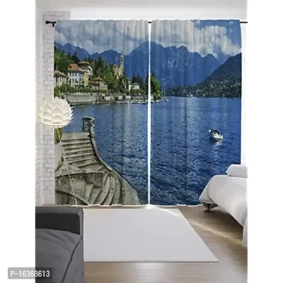 TFV 3D Sea Scenery Digital Printed Polyester Fabric Curtains for Living Room Kids Room Color Blue Window/Door/Long Door (D.N.531