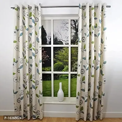 TFV 3D Leafs Digital Printed Polyester Fabric Curtains for Bed Room, Living Room Kids Room Color White Window/Door/Long Door (D.N.345) (4 x 5 Feet (Size: 48 x 60 Inch) Window, 1)