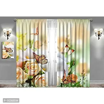 TFV 3D Rose Flowers Digital Printed Polyester Fabric Curtains for Bed Room, Living Room Kids Room Color Orange Window/Door/Long Door (D.N.294) (4 x 5 Feet (Size: 48 x 60 Inch) Window, 1)