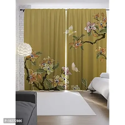 TFV 3D Flowers Digital Printed Polyester Fabric Curtains for Bed Room, Living Room Kids Room Color Peach Window/Door/Long Door (D.N.346) (4 x 5 Feet (Size: 48 x 60 Inch) Window, 1)-thumb0