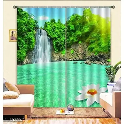 TFV 3D Waterfall Digital Printed Polyester Fabric Curtains for Bed Room, Living Room Kids Room Color Green Window/Door/Long Door (D.N.484) (4 x 7 Feet (Size: 48 x 84 Inch) Door, 1)