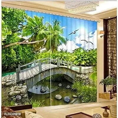 TFV 3D Bridge Digital Printed Polyester Fabric Curtains for Bed Room, Living Room Kids Room Color Green Window/Door/Long Door (D.N.392) (4 x 7 Feet (Size: 48 x 84 Inch) Door, 1)