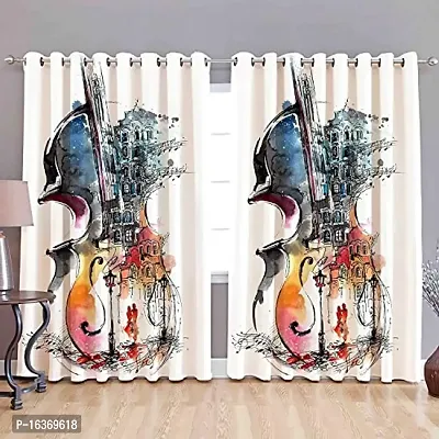 TFV 3D Guitar Digital Printed Polyester Fabric Curtains for Bed Room, Living Room Kids Room Color Brown Window/Door/Long Door (D.N.138) (1, 4 x 5 Feet (Size: 48 x 60 Inch) Window)