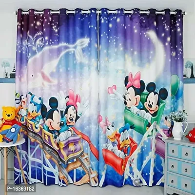 TFV 3D Mickey Mouse Digital Printed Polyester Fabric Curtains for Bed Room, Living Room Kids Room Color Multi Window/Door/Long Door (D.N.504) (4 x 7 Feet (Size: 48 x 84 Inch) Door, 1)