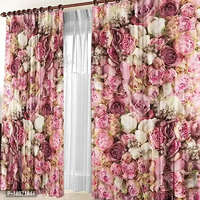 TFV 3D Rose Digital Printed Polyester Fabric Curtains for Bed Room, Living Room Kids Room Color Pink Window/Door/Long Door (D.N.369) (4 x 7 Feet (Size: 48 x 84 Inch) Door, 1)