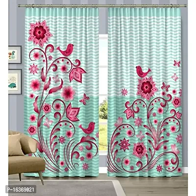 TFV 3D Flower Digital Printed Polyester Fabric Curtains for Living Room Kids Room Color Sky Window/Door/Long Door (D.N.534