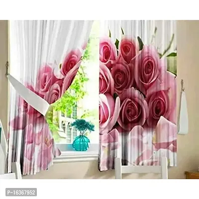 TFV 3D Rose Flowers Digital Printed Polyester Fabric Curtains for Bed Room, Living Room Kids Room Color Pink Window/Door/Long Door (D.N.256) (4 x 7 Feet (Size: 48 x 84 Inch) Door, 1)