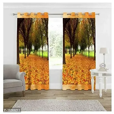 TFV 3D Forest Digital Printed Polyester Fabric Curtains for Bed Room, Living Room Kids Room Color Yellow Window/Door/Long Door (D.N.410) (4 x 7 Feet (Size: 48 x 84 Inch) Door, 1)