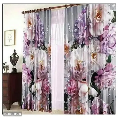 TFV 3D Flowers Digital Printed Polyester Fabric Curtains for Bed Room, Living Room Kids Room Color Purple Window/Door/Long Door (D.N.477) (4 x 7 Feet (Size: 48 x 84 Inch) Door, 1)