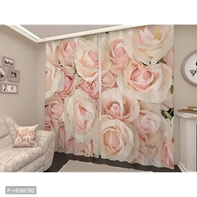 TFV 3D Roses Digital Printed Polyester Fabric Curtains for Bed Room, Living Room Kids Room Color Pink Window/Door/Long Door (D.N.328)