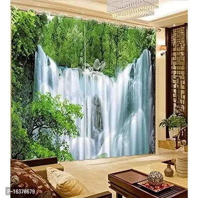 TFV 3D Waterfall Digital Printed Polyester Fabric Curtains for Bed Room, Living Room Kids Room Color Green Window/Door/Long Door (D.N.427) (4 x 7 Feet (Size: 48 x 84 Inch) Door, 1)