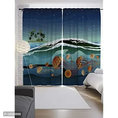 TFV 3D River Digital Printed Polyester Fabric Curtains for Bed Room, Living Room Kids Room Color Blue Window/Door/Long Door (D.N.355) (4 x 7 Feet (Size: 48 x 84 Inch) Door, 1)