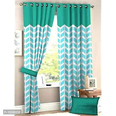 TFV 3D Zig Zag Digital Printed Polyester Fabric Curtains for Bed Room, Living Room Kids Room Color Aqua Window/Door/Long Door (D.N.06) (1, 4 x 7 Feet (Size: 48 x 84 Inch) Door)