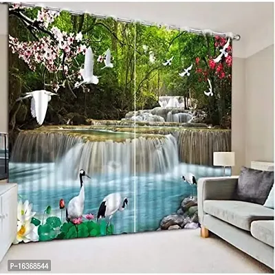 TFV 3D Waterfall Digital Printed Polyester Fabric Curtains for Bed Room, Living Room Kids Room Color Green Window/Door/Long Door (D.N.270) (4 x 5 Feet (Size: 48 x 60 Inch) Window, 1)