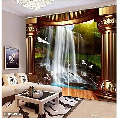 TFV 3D Waterfall Digital Printed Polyester Fabric Curtains for Bed Room, Living Room Kids Room Color Brown Window/Door/Long Door (D.N.234) (4 x 5 Feet (Size: 48 x 60 Inch) Window, 1)