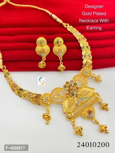 Trendy Gold Plated Necklace with Earring For Women-thumb0