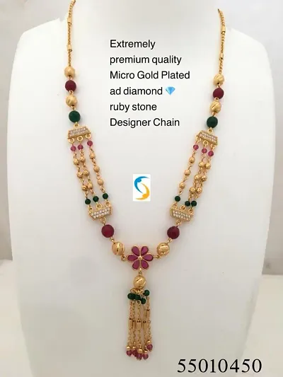 Trendy Gold Plated Brass Ruby Stone Work Necklace