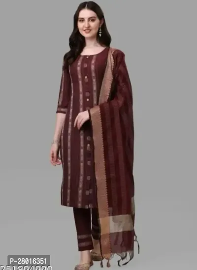 Stylish Cotton Kurta With Dupatta And Bottom Set