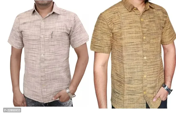 Reliable Multicoloured Khadi Cotton Solid Casual Shirt For Men Pack Of 2-thumb0