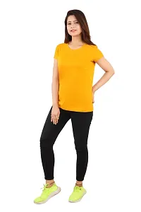 Elegant Yellow Cotton Solid Round Neck T-Shirts For Women-thumb2