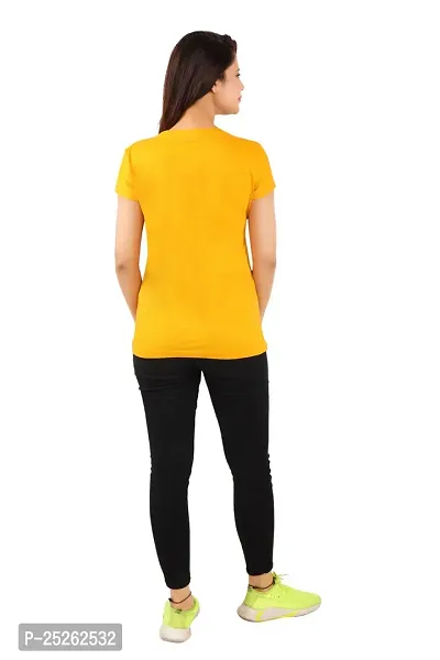 Elegant Yellow Cotton Solid Round Neck T-Shirts For Women-thumb4