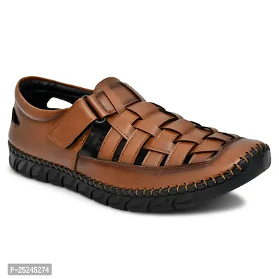 Stylish Tan Synthetic Solid Sandals For Men