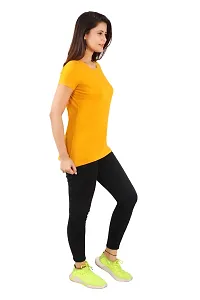 Elegant Yellow Cotton Solid Round Neck T-Shirts For Women-thumb1
