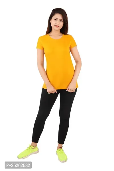Elegant Yellow Cotton Solid Round Neck T-Shirts For Women-thumb0