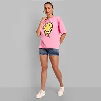 Elegant Pink Cotton Printed Oversize Tshirt For Women-thumb2